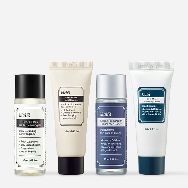 [DearKlairs] Skincare Trial Kits, 4 minis, cleansing oil, cleanser, toner, cream, Travel must haves, Gifts for Women, mom