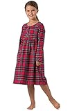 PajamaGram Big Girls' Stewart Plaid Flannel Nightgown, Girls' 8, Red