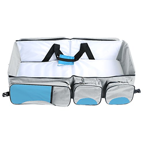 Baabyoo Baby Travel Bed Bag Baby Diaper Bag Portable Baby Diaper Change Station 4 in 1 Folding Baby Bag Newborn Carrier Infant Bassinet Baby Tote Bag Folding Crib Baby Shower Gift (Royal Blue)