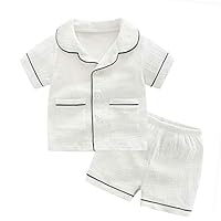 Kids Cotton Sleepwear Soft Pj Set, Little Girls Boys Short Sleeve Shirt & Bottom Pajama Lounge Set Size 4 Years, White