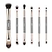 Yuwaku Double Ended Makeup Brushes, 6pcs Mutipurpose Cosmetic Brush Set For for Eyeshadow Blending Powder Foundation Buffer