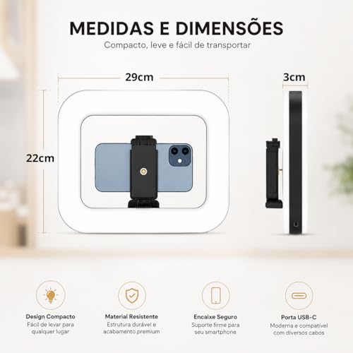 Iluminação Selfie Luz LED Ring Light Estabilizador com Suporte Celular Universal Com Luz De Selfie Youtuber Gravação Fotos Makes Linha Super Premium