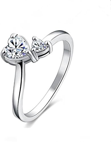 Vanjo Promise Ring Double Heart Band Ring Two Heart-Shaped Engagement Band Double Heart Love Promise Ring Friendship Ring (7)