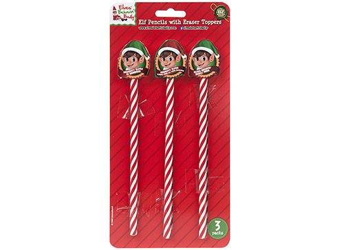 3 Elf design pencils with eraser toppers