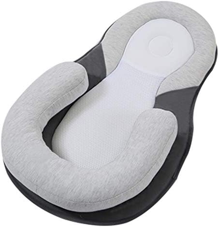 Portable Baby Bed Mattress Head Support Portable Baby Pillow for Newborn Baby and Infant Flat Head Syndrome Prevention Anti-Roll Adjustable Size Crib Mattress Age 0-2 Months (Grey) (White)