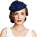 Lawliet Flower Womens Dress Fascinator Wool Pillbox Hat Party Wedding A083 (Blue)