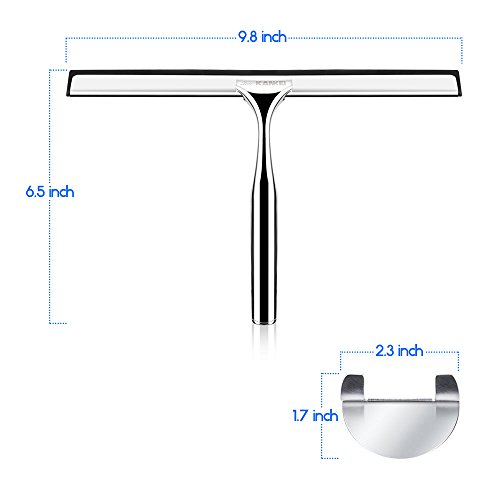 Love-KANKEI Shower Squeegee, Professional Shower Doors Glass Squeegee with 1 Replacement Rubber Blade, Wall Mount Stainless Steel Wiper Bathroom Squeegee - Thumbnail 4