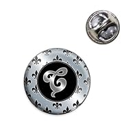 Letter C on Fleur De Lis Pattern Lapel Hat Tie Pin Tack