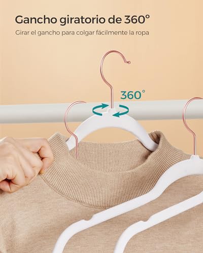 SONGMICS Ganchos de Ropa de Terciopelo 50 PCS, Giratorios de 360° | Para Ropa Fina y Abrigos, Antideslizantes y Ahorradores de Espacio, MCRF026W03