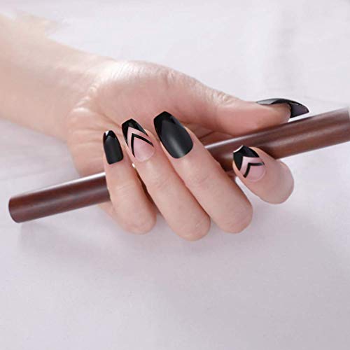 Misud 24pcs Medium French False Nails Coffin Matte Press On Nails Black Striped Acrylic Nails With Design For Women And Girls Pricepulse
