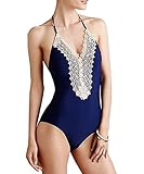 Mitang Women's One Piece Floral Lace Halter Monokini