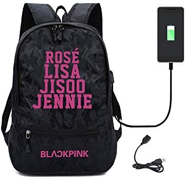 K POP School Bags,Backpack Canvas Shoulder Daypack Boy Rucksack with USB Charging Port for Teens Girls Boys (W13inH18.9inT5.9in) (Blackpink)
