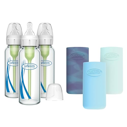 Dr. Brown's Anti-Colic Options+ Narrow Glass Baby Bottle, 8 oz, 3-Pack