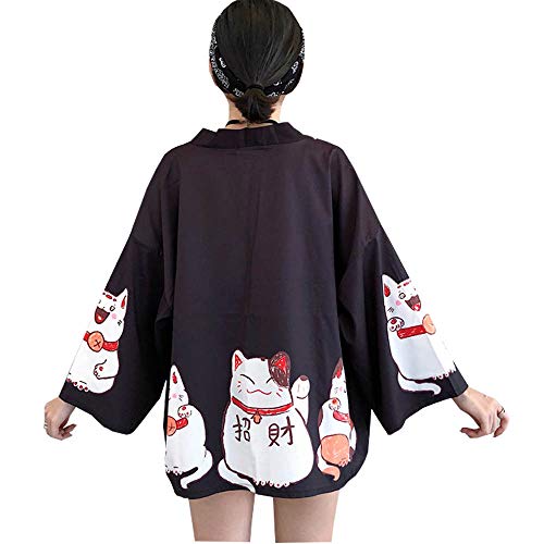 Women Japanese Kimono Cardigan Harajuku Coat Yukata Bathrobe Blouse Tops Outwea (# 1 Black)