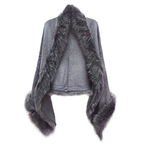 Womens Warm Bridal Faux Fur Shawl Wraps Cloak Cape Poncho Coat (Gray)