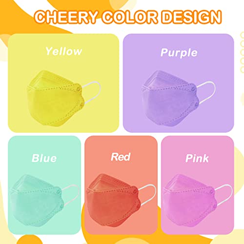 Kids KF94 Masks for Children, Individually Wrapped Colored Mask for Boys Girls, Kid Sized Small Mask Design for Petite Face, 4 Ply Filter Protective Breathable Comfortable Snug Fitting Mask for School - 10 Packs