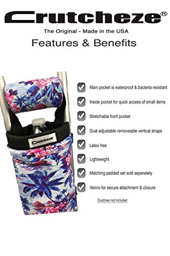 Crutcheze Pink Hibiscus Crutch Bag, Pouch, Pocket, Tote Washable Designer Fashion Orthopedic Products Accessories