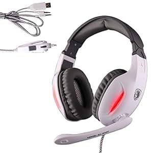 Universal 3.5mm Wired Headphone, Gaming Headband Headset With Microphone And LED Light For Computer White