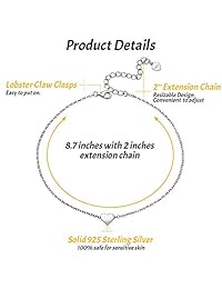 ChicSilver - Pulsera de tobillo de plata de ley 925 personalizada con diseño minimalista de corazón estrella luna punto, para pareja amante (con caja de regalo)