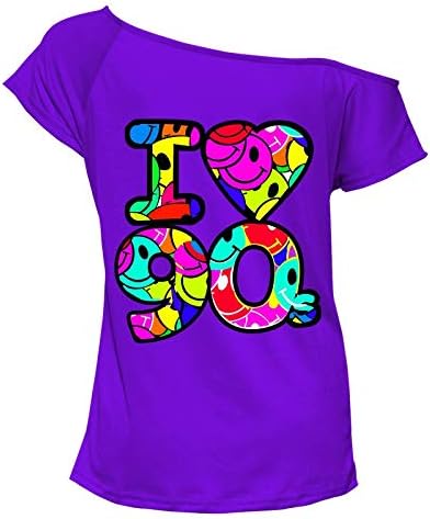Ladies I Love The 90s T-Shirt Off Shoulder Neon Festival Outfit 6684