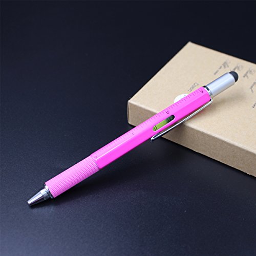 6 in 1 Multitool Pen with Gift Box - Includes 1 Ballpoint Pen, Universal Stylus Pen, Ruler,Flat and Phillips Screwdriver Bit, Level Gauge - The Perfect Multi-Function Gadget (Pink)