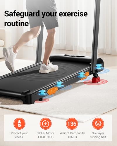 Treadmill with 15% Incline Foldable Walking Pad 10KM/H 3HP Motor | Running Machine Compact Portable Quiet 136KG Capacity with Remote Control LED Display for Home Office