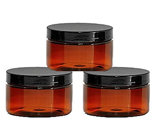 6 Amber Low Profile 4 Oz Jars PET Plastic Empty Cosmetic Containers, Smooth Black Caps, Sugar Scrub, Powder, Body Cream, Lotion, Beads by Grand Parfums