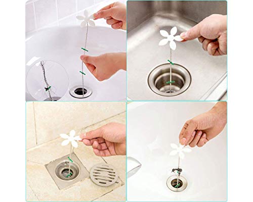 ACE SELECT Flower Shape Drain Hair Catcher Bathroom Chain Hook Strainer Set of 5 Hair Trap for Bathtub Kitchen - Thumbnail 6