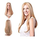 MelodySusie Ombre Long Blonde Straight Wig - High Density Synthetic Hair Weave Full Wigs For Women Party Wigs (Blonde&Pink Highlight)