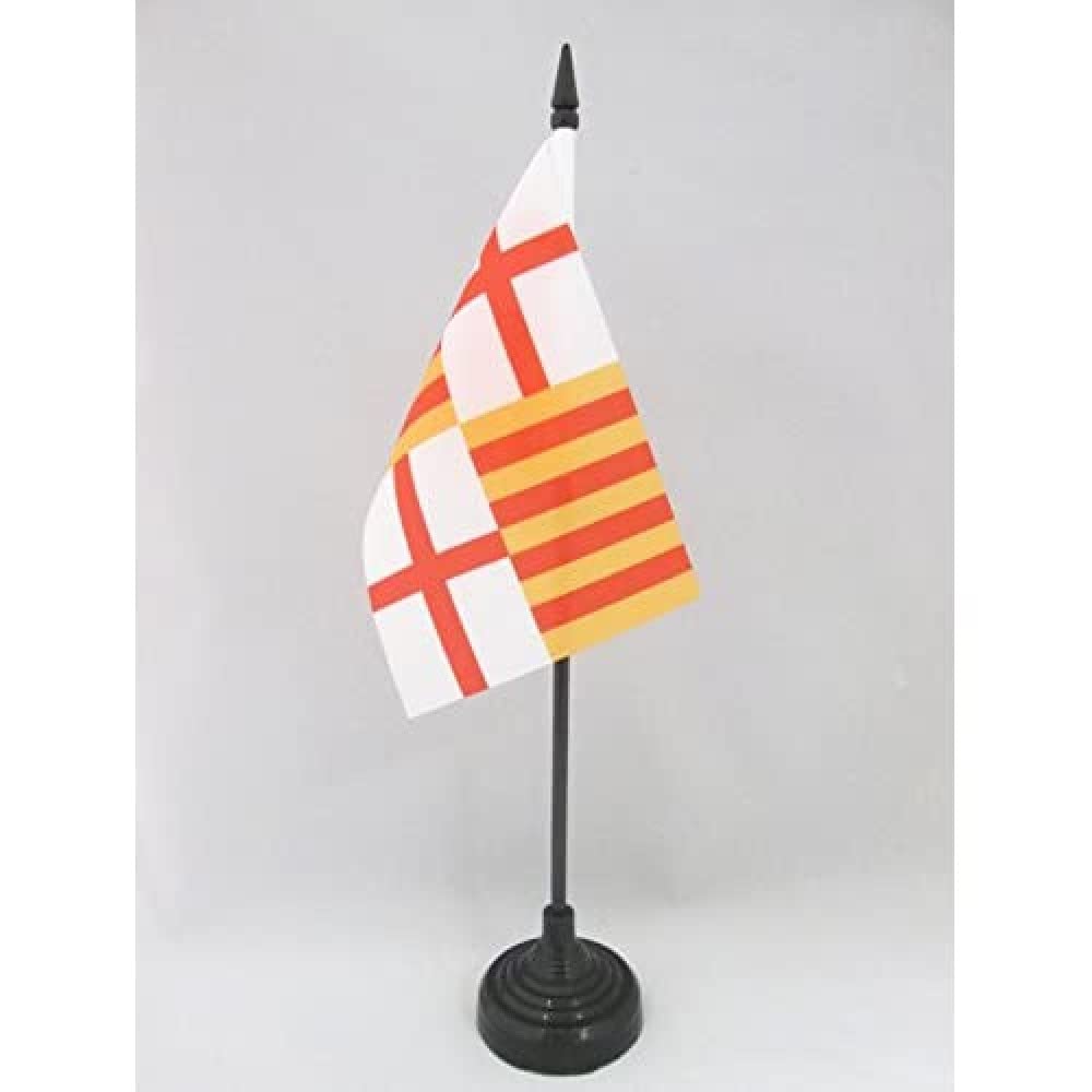 AZ FLAG - City of Barcelona Table Flag 4'' x 6'' - Barcelonan Office Mini Banner 100% Polyester 15 x 10 cm - Mini Desk Flag with 10'' Pole and Black Plastic Base