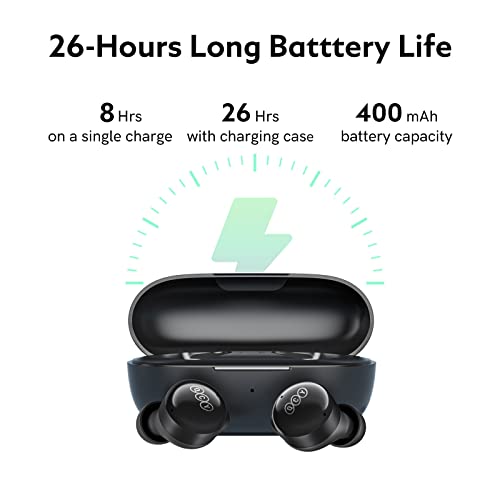 Bluetooth Earbuds QCY T17 Wireless Earbuds with Charging Case Waterproof Stereo Headphones in Ear Built in Mic Headset Touch Control Premium Sound for Sports, Black