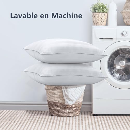 TESQ Oreiller 60x60 cm - Oreillers Lot de 2 Luxe Hôtelier au Remplissage Amélioré, Confortable et Respirant Certifié Oeko-TEX, Idéal pour Dormeurs sur Le Côté, Le Dos et Le Ventre, Lavable