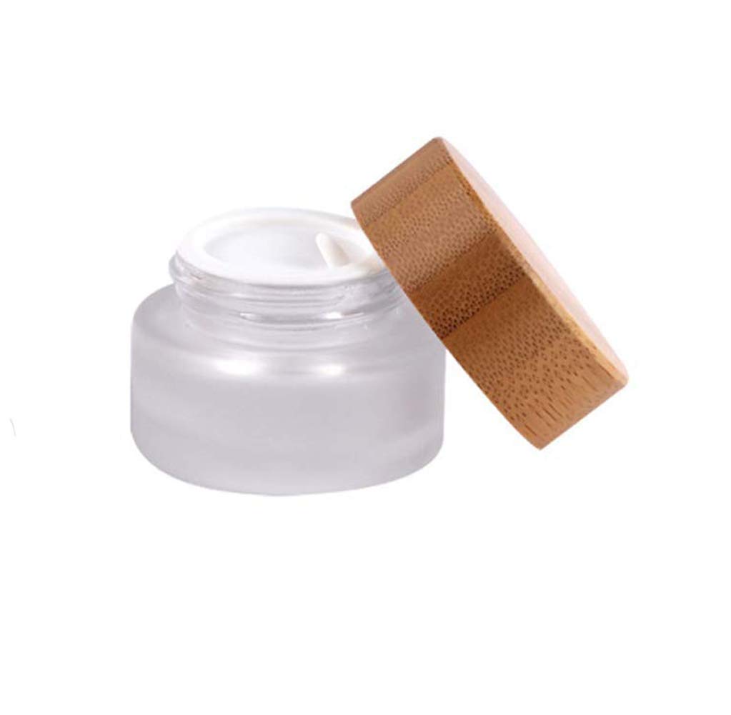 1 PCS 50g 50ml Environmental Bamboo Lid Frosted Glass Bottle Cream Jars Pot Empty Upscale Refillable Cosmetic Bottle Storage Container for Face Cream Lip Lotion Balm Ointments (50ml)