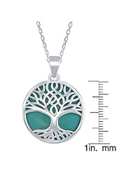 Colgante redondo con árbol de la vida de plata y piedra natural turquesa, abalone, lapislázuli, nácar, con Cadena Gruesa de 18"