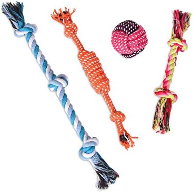 Dog Chew Toys Puppy Ropes Dog Balls COLEMETER Durable &amp; Safety Cleaning Toys for Small to Medium Dogs ( Gift set of 4)