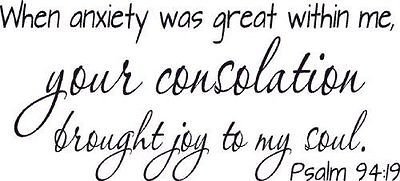 Psalm 94:19, Vinyl Wall Art, When Anxiety Was Great Within Me, Your Consolati…