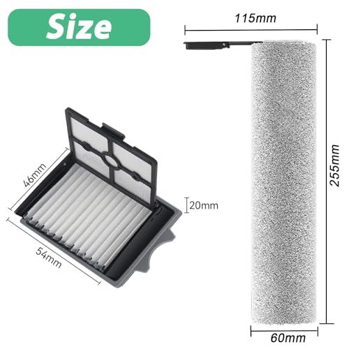 Cleptorize Replacement Parts for Tineco Floor One Stretch S6/ Switch S6/ S7 Stretch Ultra/ S6 Stretch Lite/ S9 Artist, Kit of 2 Roller Brushes, 2 Filter, 1 Cleaning Brush