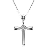 Jewlikee Baseball Necklace for Men Women Sterling Silver Baseball Cross Necklaces Softball Cross Sports Pendant Jewelry Gifts