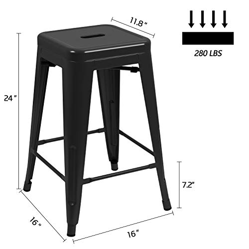 JUMMICO Metal Bar Stool 24 Inches Indoor Outdoor Industrial Barstools