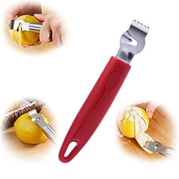 Lemon Zester Grater with Channel Easy Grip Citrus Stainless Steel Kitchen Gadgets Tool Best Bar Tool Knife Orange Peeler Silicone Handle