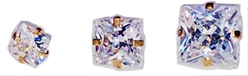 (1 Piece) Gold Plated Dermal Top Square Prong Clear CZ (14g)