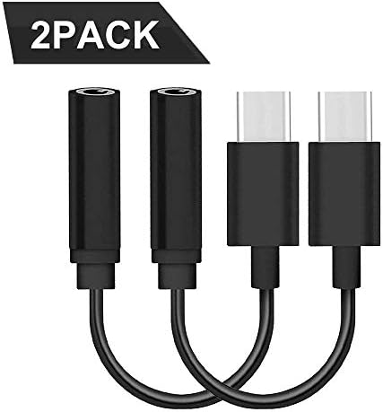 Type C/USB C to 3.5mm Headphone Audio Jack Adapter,INGOUE USB-C to 3.5mm Female Aux Microphone Connector Cable for Motorola Moto Z, Le 2/Le Pro 3 and Other Type C Devices (2pack Black)