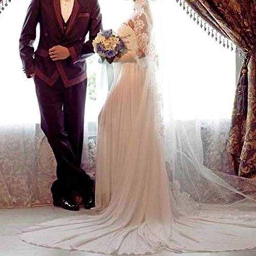 Bridal Veil Women's Simple Tulle 3M Long Lace Edge Vintage Cathedral Wedding Bridal Veil(Ivory) - Thumbnail 2