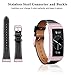 Mornex Leather Band Compatible with Charge 3 and Charge 4, Metal Pink Connectors and Black Leather