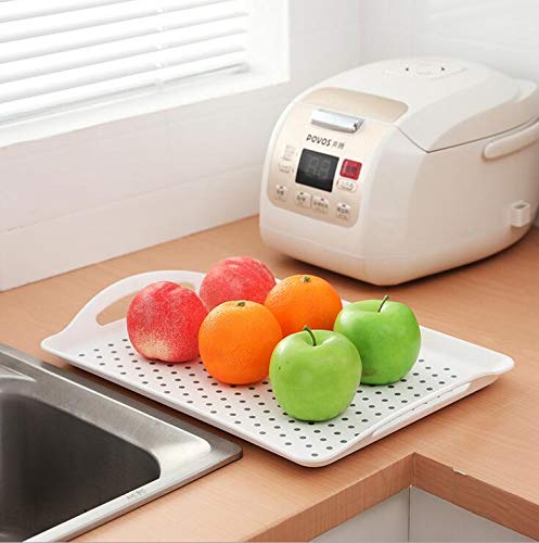 Rectangle Non Skid Serving Tray with Handle, Non-slip on the Back either! (White)
