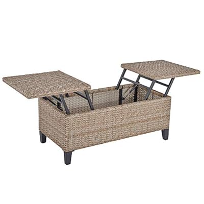 Outsunny Outsunny Rattan Wicker Coffee Side Table with Double Lift Top Design, Large Storage Space, Rust-Fighting Steel… 41IJbt31ycL