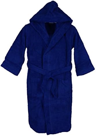 Silken Kids Teenagers Kids Boys Hooded Bath Robe Unisex 100% Turkish Cotton (X-Large 40" Length (12+ Ages), Navy)