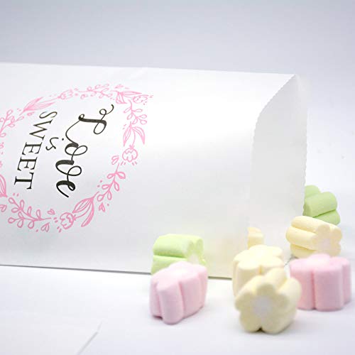 Wedding Favors Kraft Paper Bags - 50Pcs 4.5 x 7.75 inches White Wedding Gift Bags for Guests Candy Treat Bags for Treat Snacks Candy Buffets