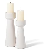 E-ROOM TREND Candle Holders Ceramic White Taper S&L Set of 2 Matte Stylish Decorative Candlestick Holders for Home Decor Dinning Wedding Party Aromatherapy Votive (CH7585W)