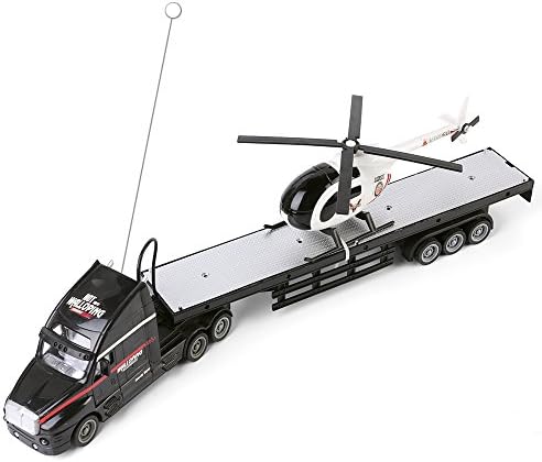 Wonderful Gift Shop Remote Control Big Rig Flatbed Semi Trailer Truck with Hauler Helicopter Toy Combo - Black